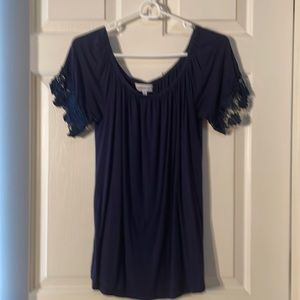 Navy Lace Sleeved Top